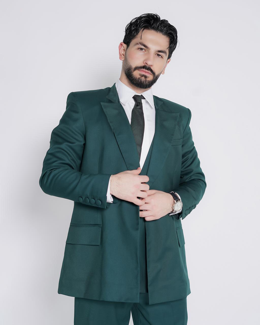 Men's formal suit - olive tailored blazer with matching pants and white shirt - BYNB