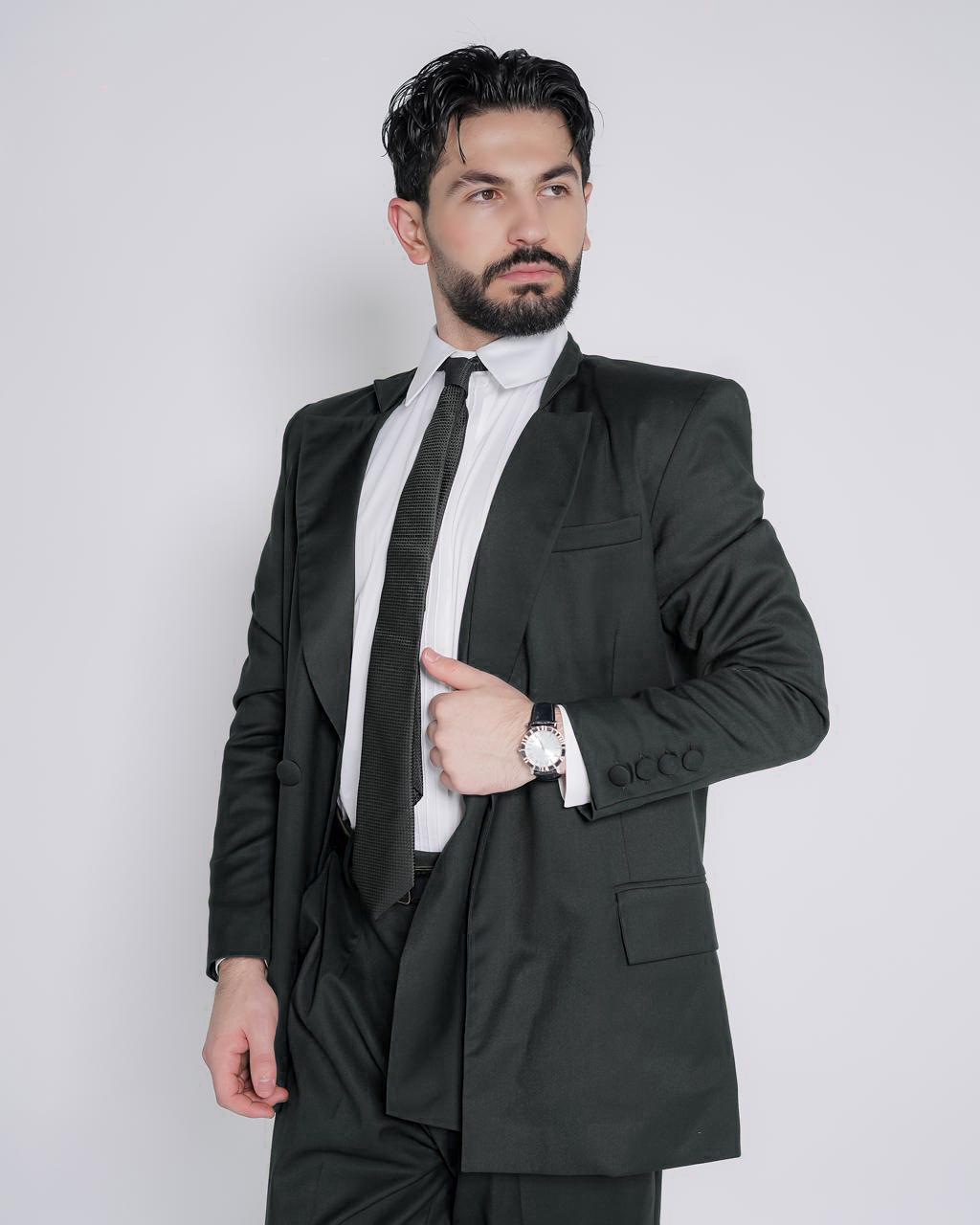 Men's formal suit - black tailored blazer with matching pants and white shirt - BYNB"