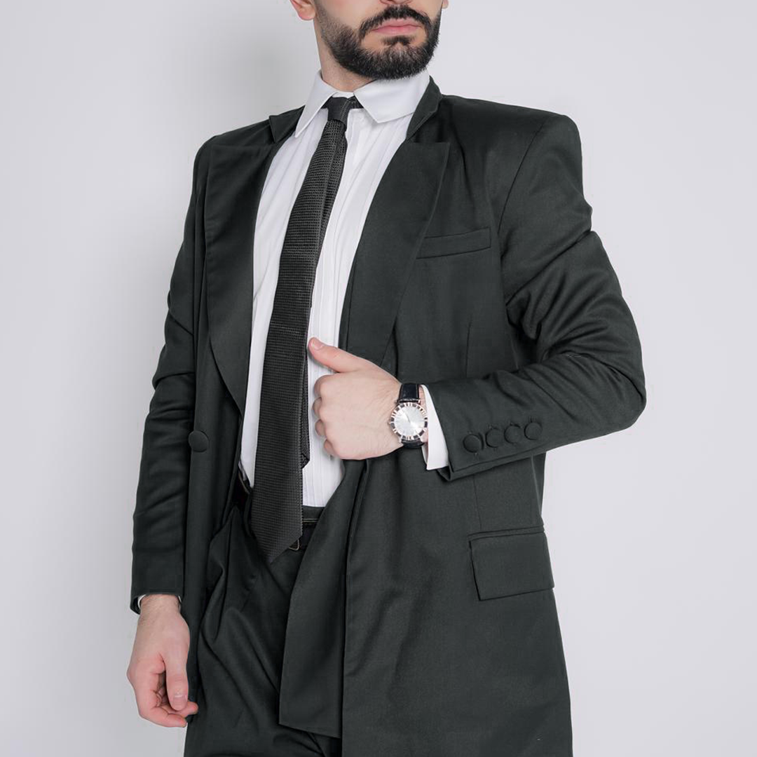 Men's formal suit - black tailored blazer with matching pants and white shirt - BYNB