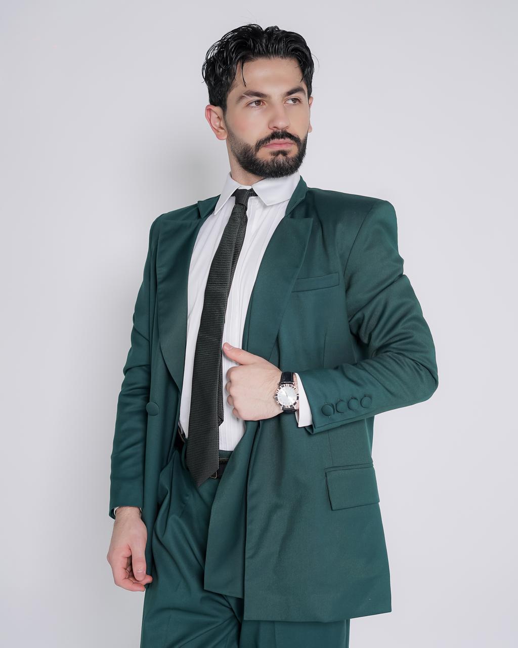Men's formal suit - olive tailored blazer with matching pants and white shirt - BYNB