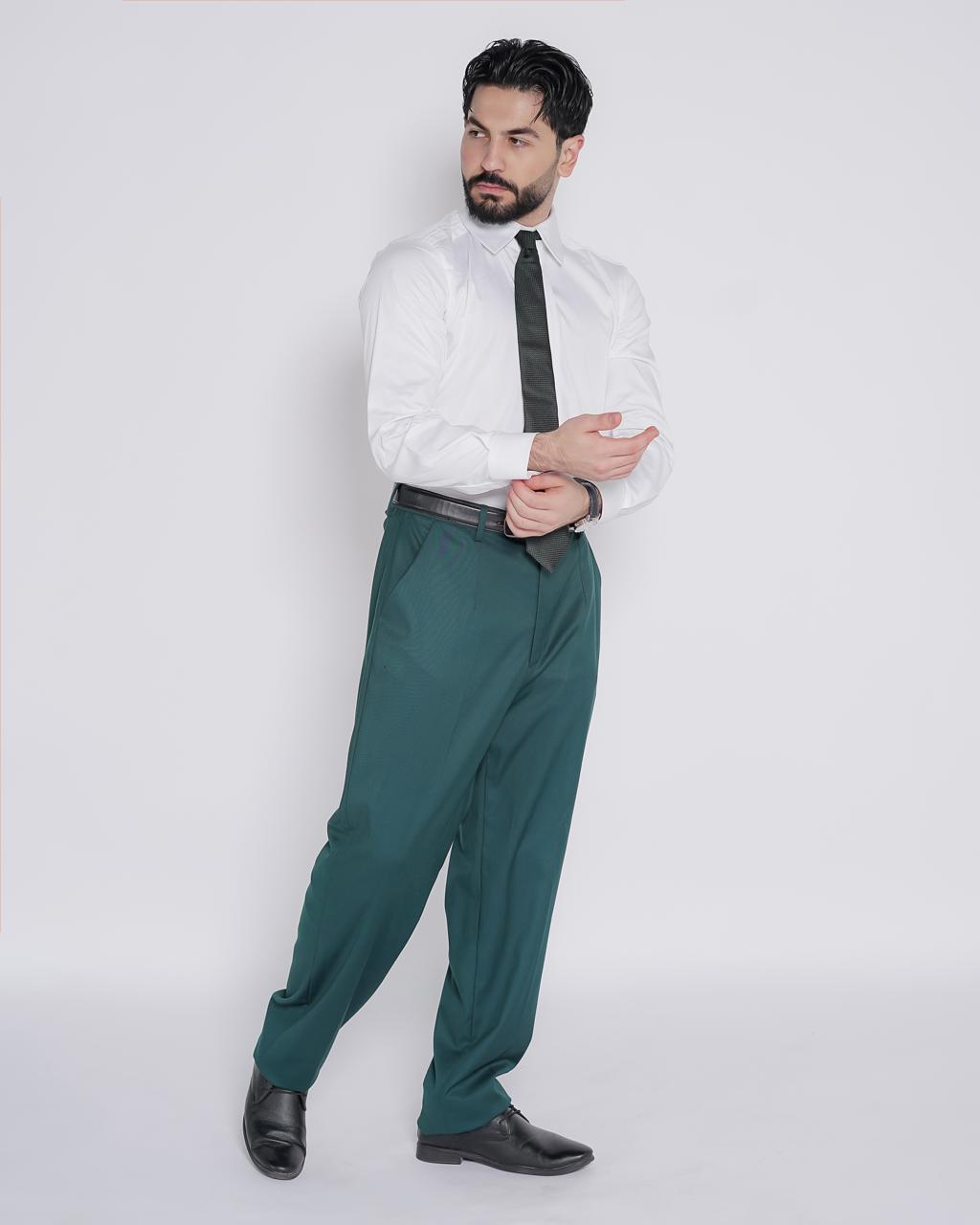 Men's olive formal pants and white shirt with tailored fit - BYNB
