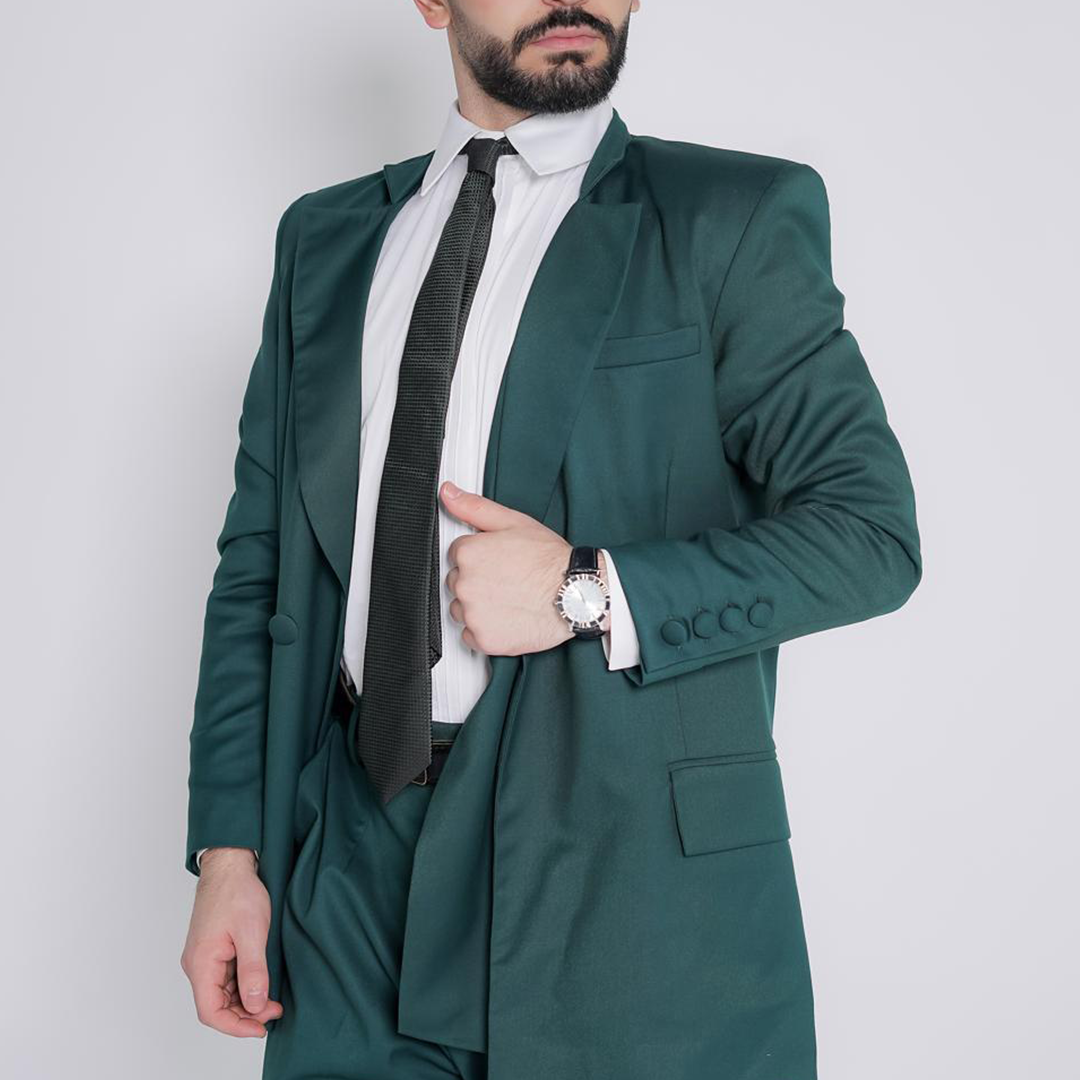 Men's formal suit - olive tailored blazer with matching pants and white shirt - BYNB